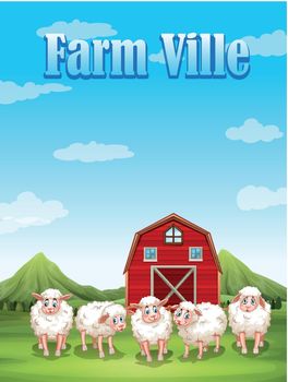 Farm ville with sheeps and barn