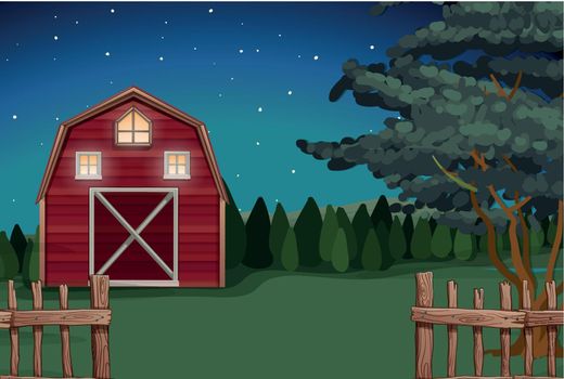 Farmhouse on the farm at nighttime