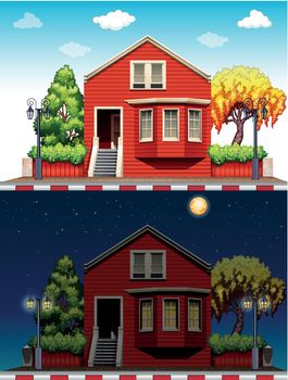 Single house at daytime and nighttime