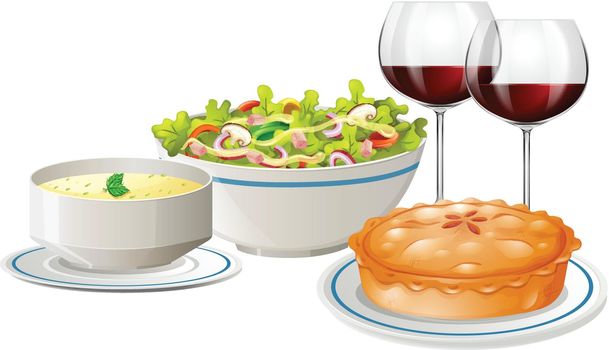 Set menu with food and wine