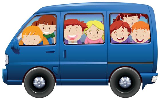 Children having carpool in blue van