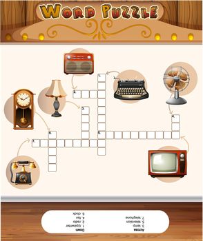 Word puzzle game with vintage objects