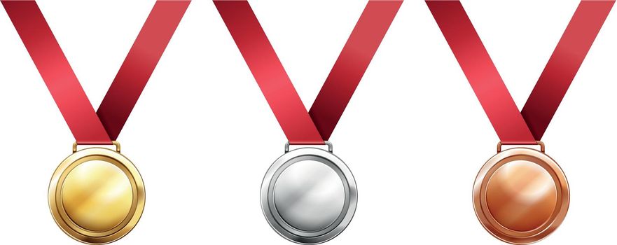 Sport medals with red ribbons