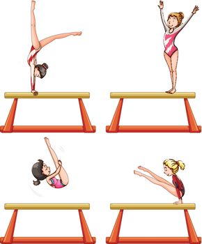 Gymnastics players on balance beam