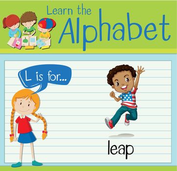 Flashcard letter L is for leap