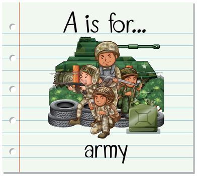 Flashcard letter A is for army