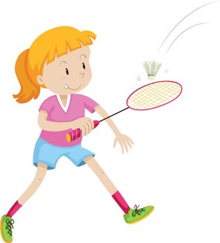 Girl with badminton racket and birdie