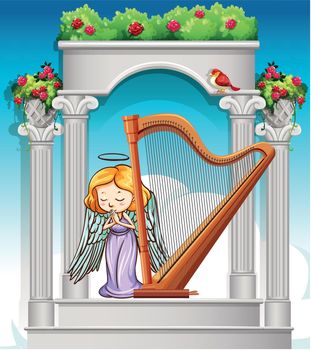 Fairy playing harp in heaven