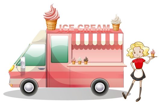 Ice cream truck and waitress
