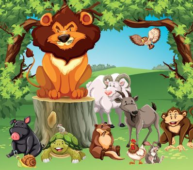 Wild animals in the forest illustration