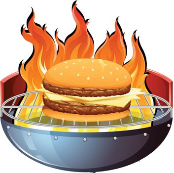 Cheeseburger on hot grill