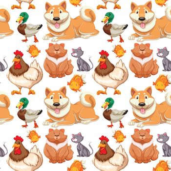 Seamless background with many cute pets illustration