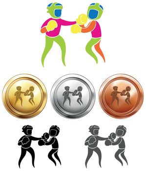 Sport icon design for boxing and medals