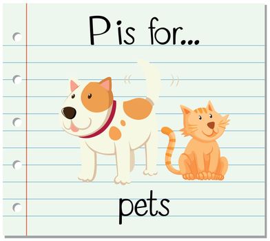 Flashcard letter P is for pets illustration