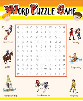 Word puzzle game template for many sports