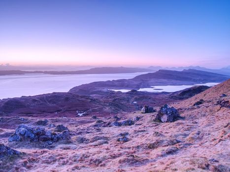 Highland Region Scotland United Kingdom , daybreak above sea at horizon
