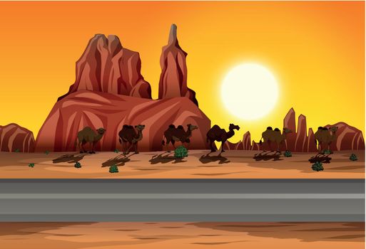 Desert sunset road scene