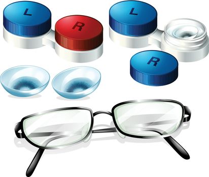 Glasses and Contact Lens on White Background