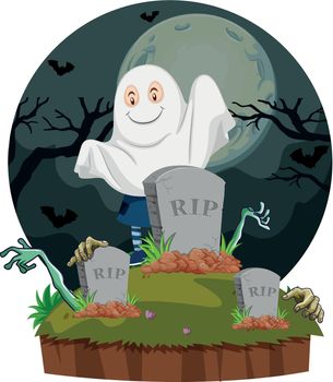 Scene with ghost in graveyard