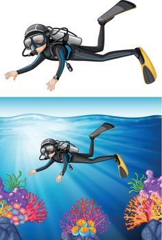 Diver snorkeling through a reef