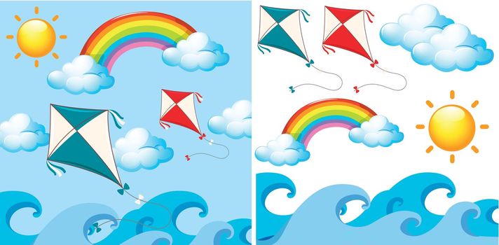 Background scene with kites in the sky