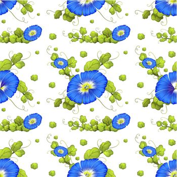 Seamless background with blue morning glory flowers