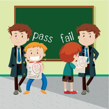 Opposite words for pass and fail