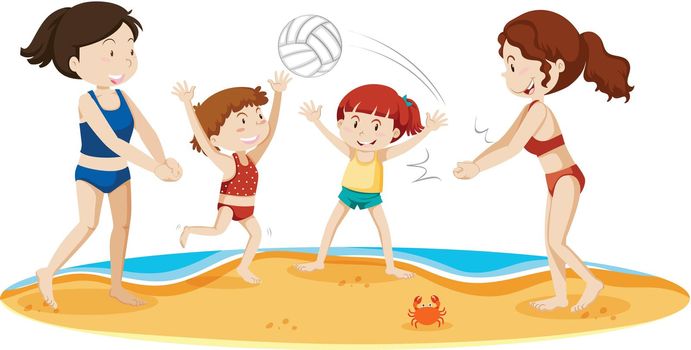 A Family Playing Volleyball at the Beach