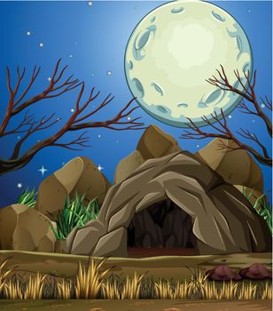 Stone Cave Under then Moon Light