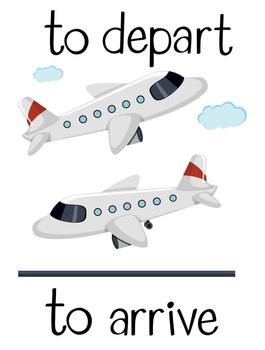 Opposite wordcard for depart and arrive