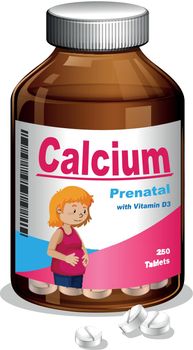 Bottle of prenatal calcium with Vitamin D3