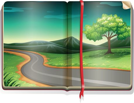 Book with road scene along the countryside illustration