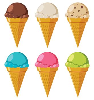 Different flavor icecream in cone