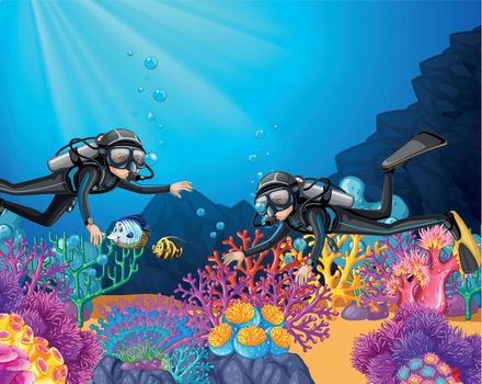 Scuba diving in deep ocean