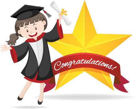 Congratulation sign with girl holding degree