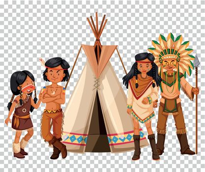 Native American family and teepee