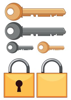 Locks and keys on white background