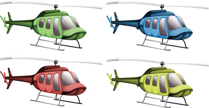 Helicopters in four different colors