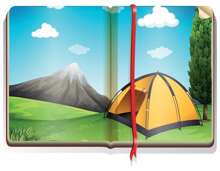 Book with tent in the campground