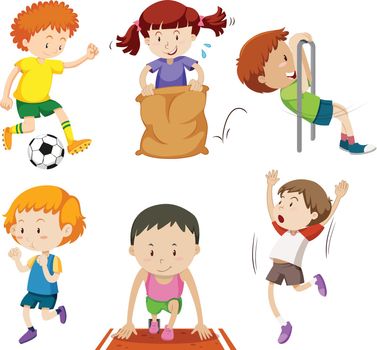 Set of children doing sporting activites