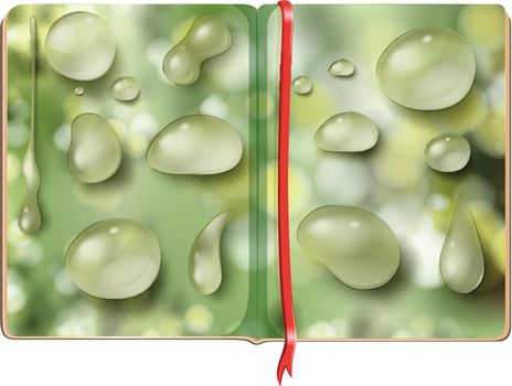 Book with different shapes of waterdrops
