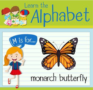 Flashcard letter M is for monarch butterfly