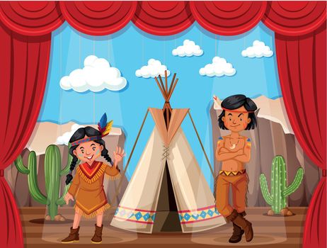 Native americans roleplay on stage