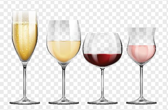 Four different kinds of wine glasses