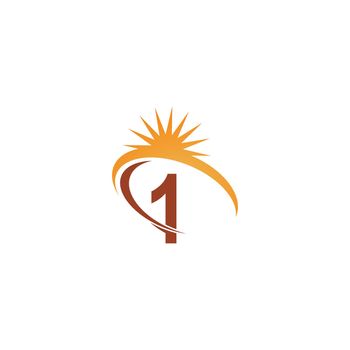 Number 1 with sun ray icon logo design template illustration