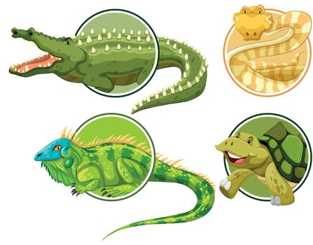 Set of reptile on circle sticker template