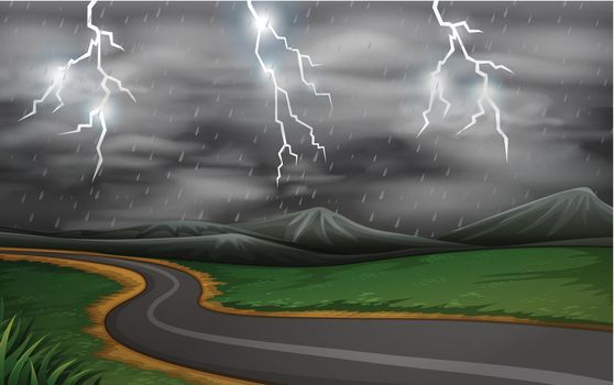 A thunderstorm road  scene