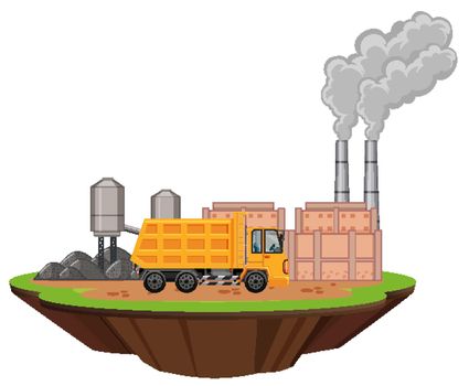 Scene with factory buildings and dump truck on the site