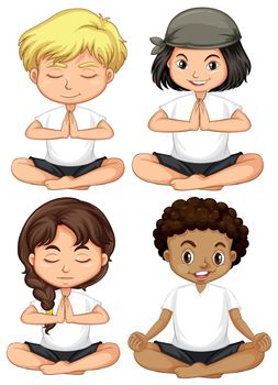 Set of  children meditate