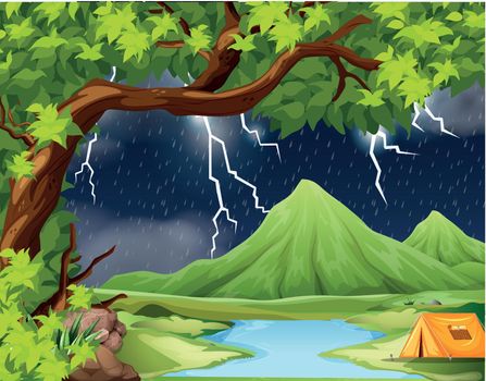 Naure storm camping scene